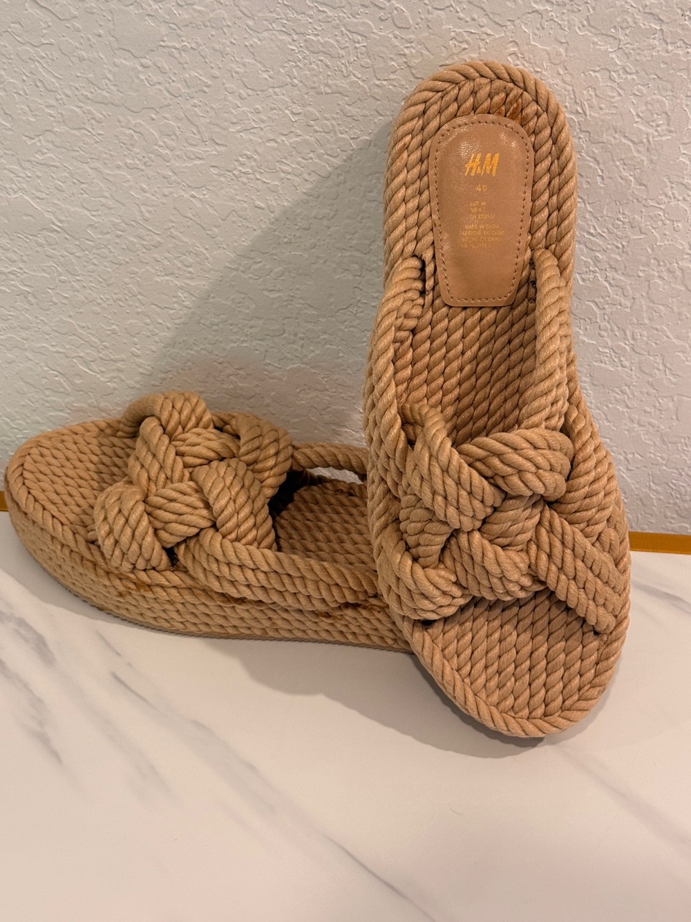 H&M Rope Knot Slide Sandals in Tan